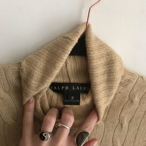 100% Cashmere Ralph Lauren black label Cable Knit Sleeveless Turtleneck Sweater